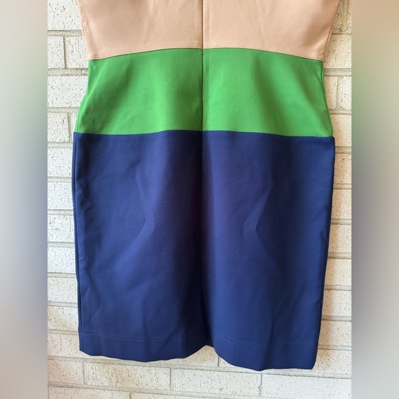 PAULE KA Sleeveless Colorblock Dress in White, Tan, Green, and Navy - Picture 6 of 6